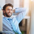 Confident man looking comfortable and dry in a modern office setting